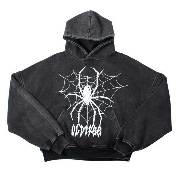 Hoodie Boxy Fit Spider Acid Wash Old Tree