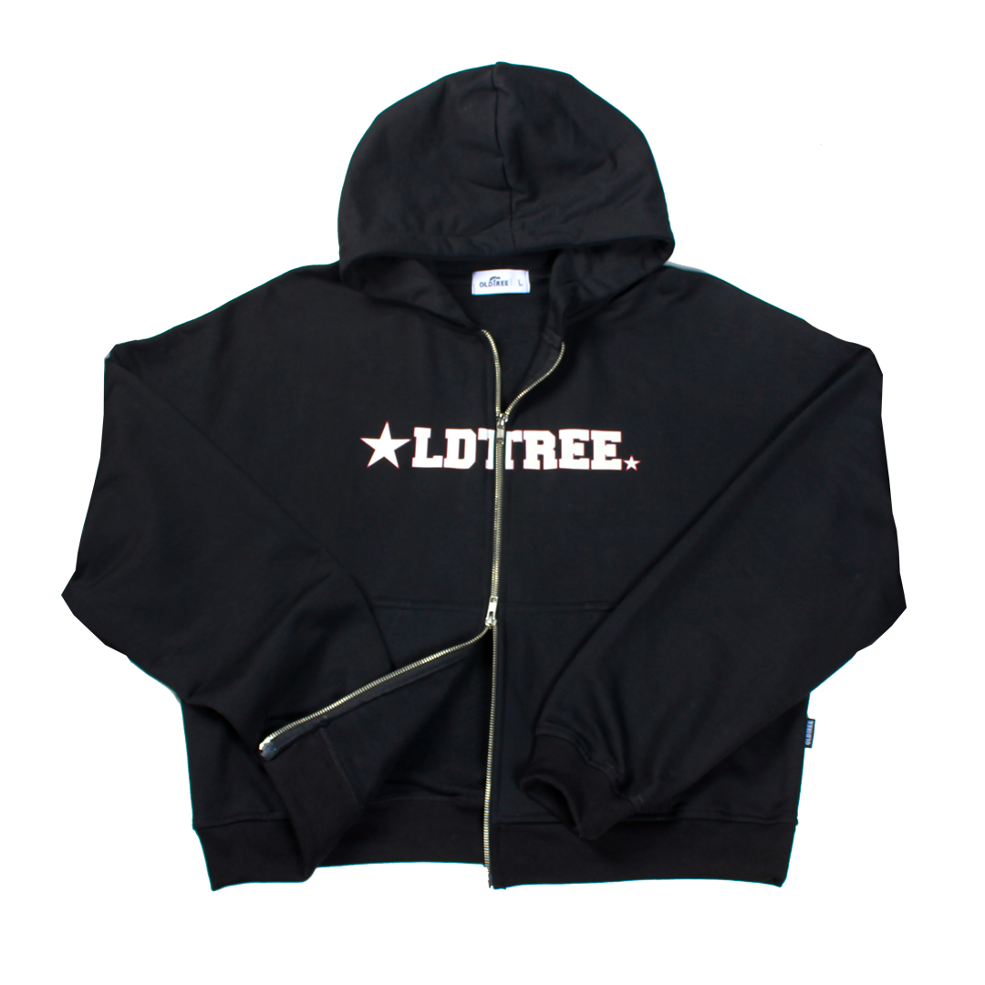 Hoodie Boxy Fit Doble Zip Star Negro Old Tree