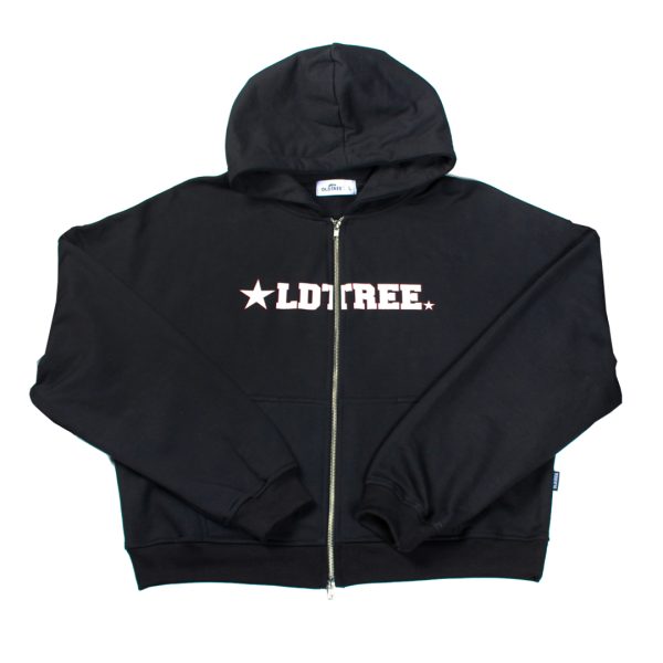Hoodie Boxy Fit Doble Zip Star Negro Old Tree
