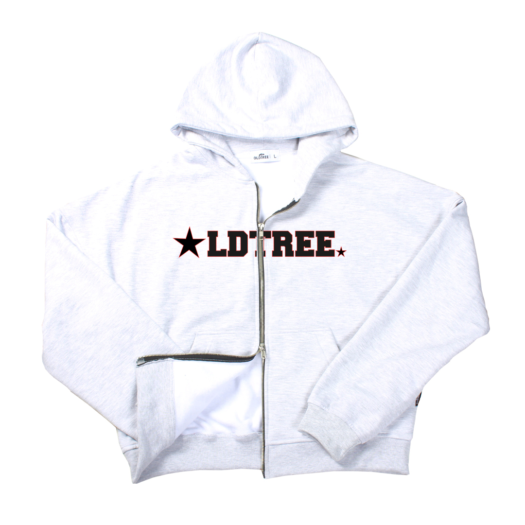 Hoodie Boxy Fit Doble Zip Star Gris Old Tree