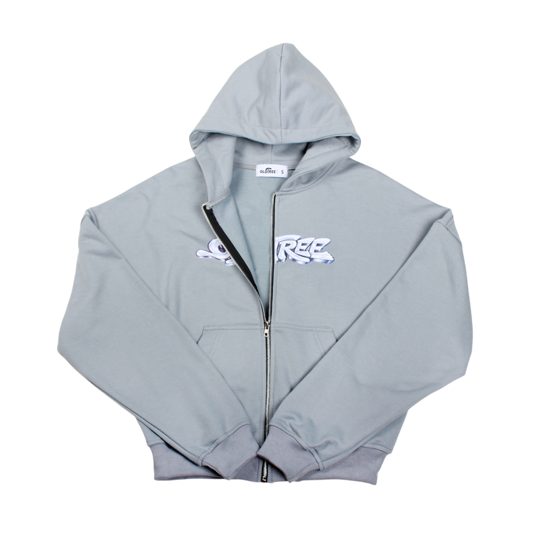 Hoodie Zip Bubble Boxy Fit Gris Oscuro Old Tree – Old Tree