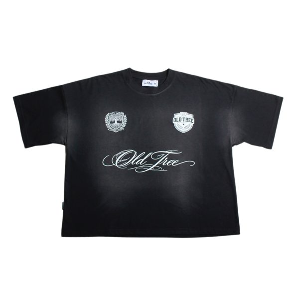 Polera Boxy Fit Escudos Negra Focalizado Old Tree