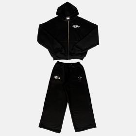Conjunto Buzo Baggy y Zip Hoodie Boxy Fit Negro