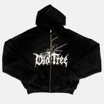 Double Zip Hoodie Boxy Fit Spider Negro Old Tree
