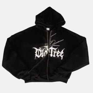 Double Zip Hoodie Boxy Fit Spider Negro Old Tree - Imagen 2