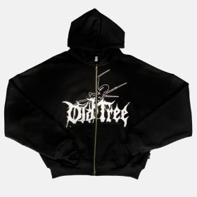 Double Zip Hoodie Boxy Fit Spider Negro Old Tree