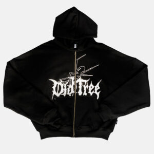 Double Zip Hoodie Boxy Fit Spider Negro Old Tree