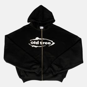 Double Zip Hoodie Boxy Fit Big Ovalo Negro Old Tree